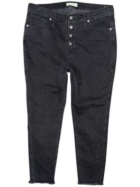 Madewell Jeans 10” High Rise Skinny Black Button Fly Raw Hem Womens Sz 33 Petite